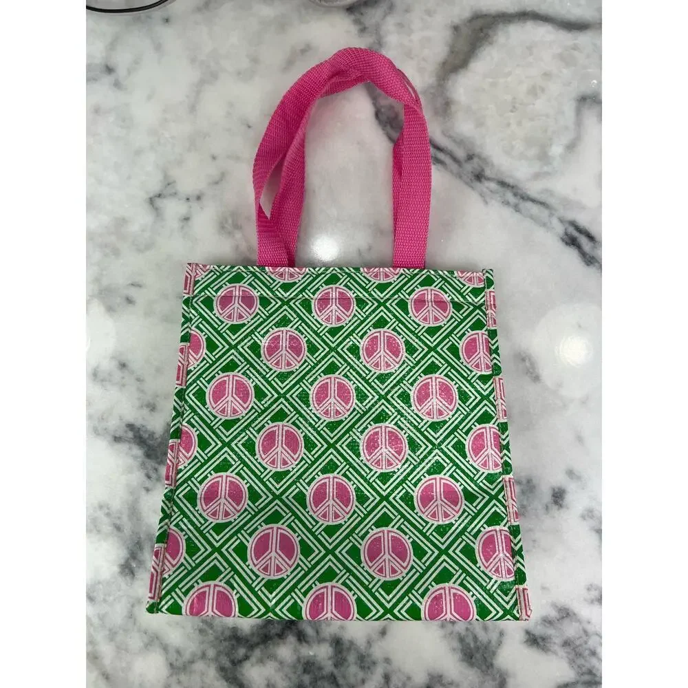 Old Navy Colorful Retro Green/Pink Peace Sign Insulated Market Tote